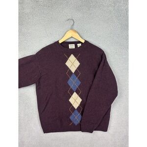 Vintage St Johns Bay Sweater Mens Medium Purple Lambswool Argyle Knit 90s Mens